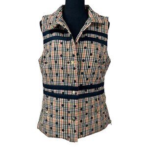 Dizzy Lizzie Tan Black Red Plaid Full Zip Snap Quilted Vest Size M